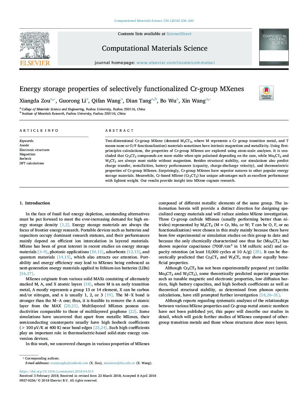 Energy storage properties of selectively functionalized Cr-group MXenes