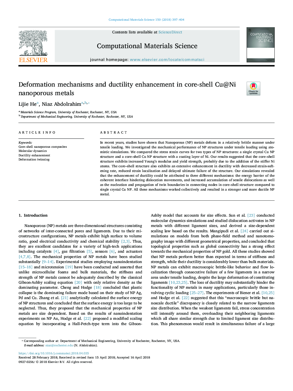 Deformation mechanisms and ductility enhancement in core-shell Cu@Ni nanoporous metals