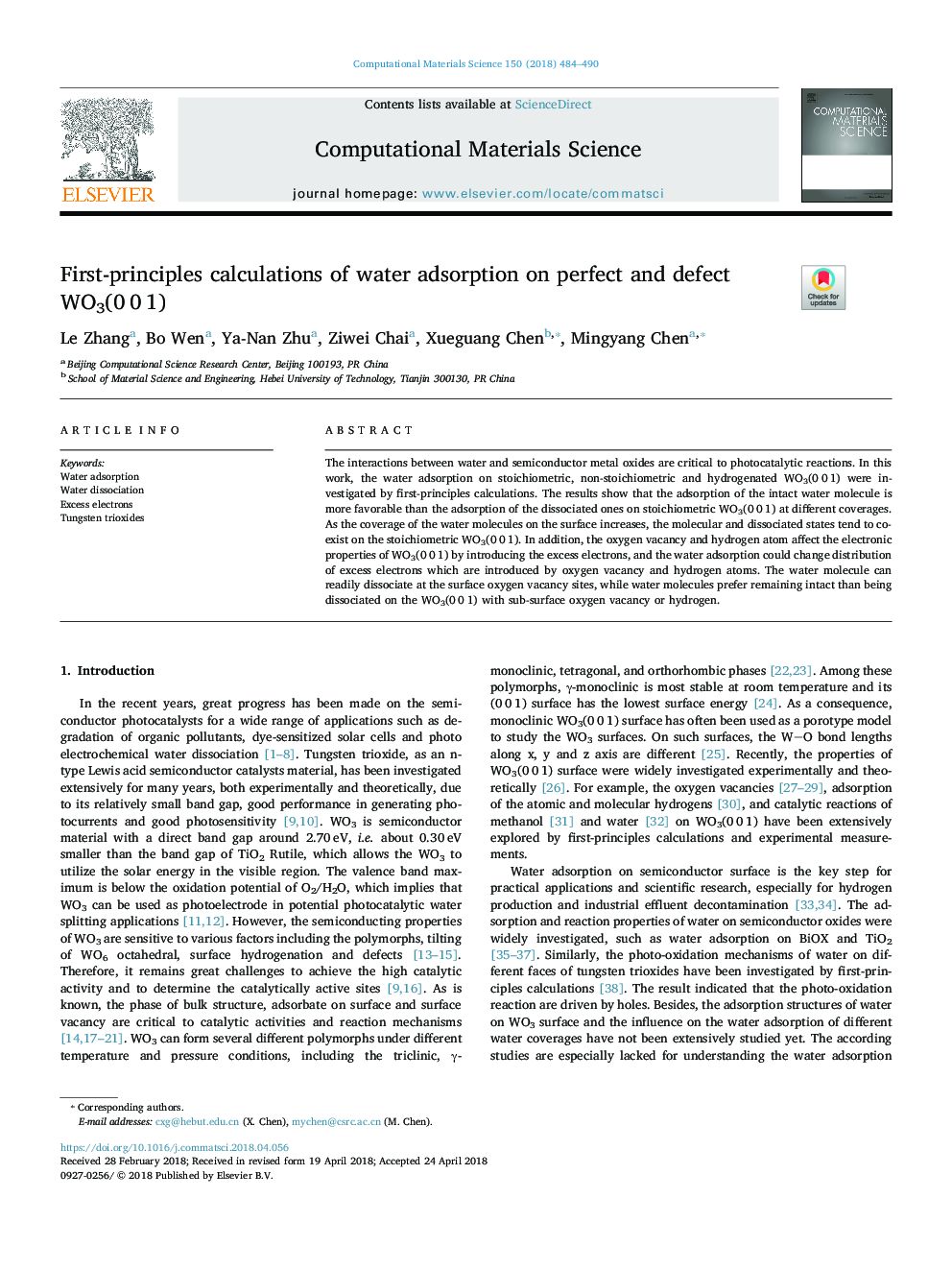 First-principles calculations of water adsorption on perfect and defect WO3(0â¯0â¯1)