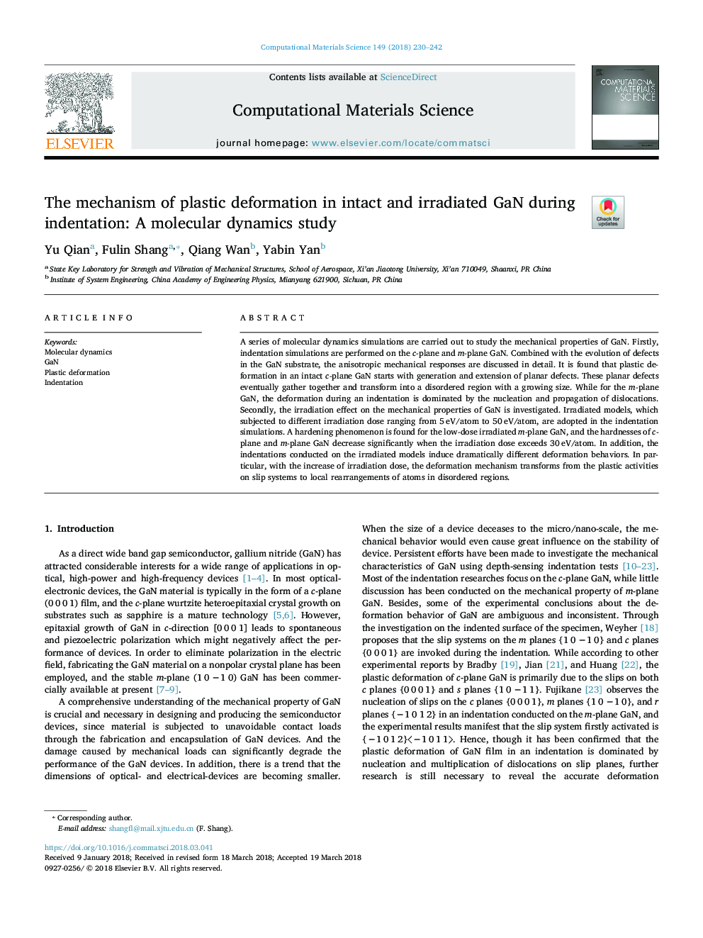 The mechanism of plastic deformation in intact and irradiated GaN during indentation: A molecular dynamics study