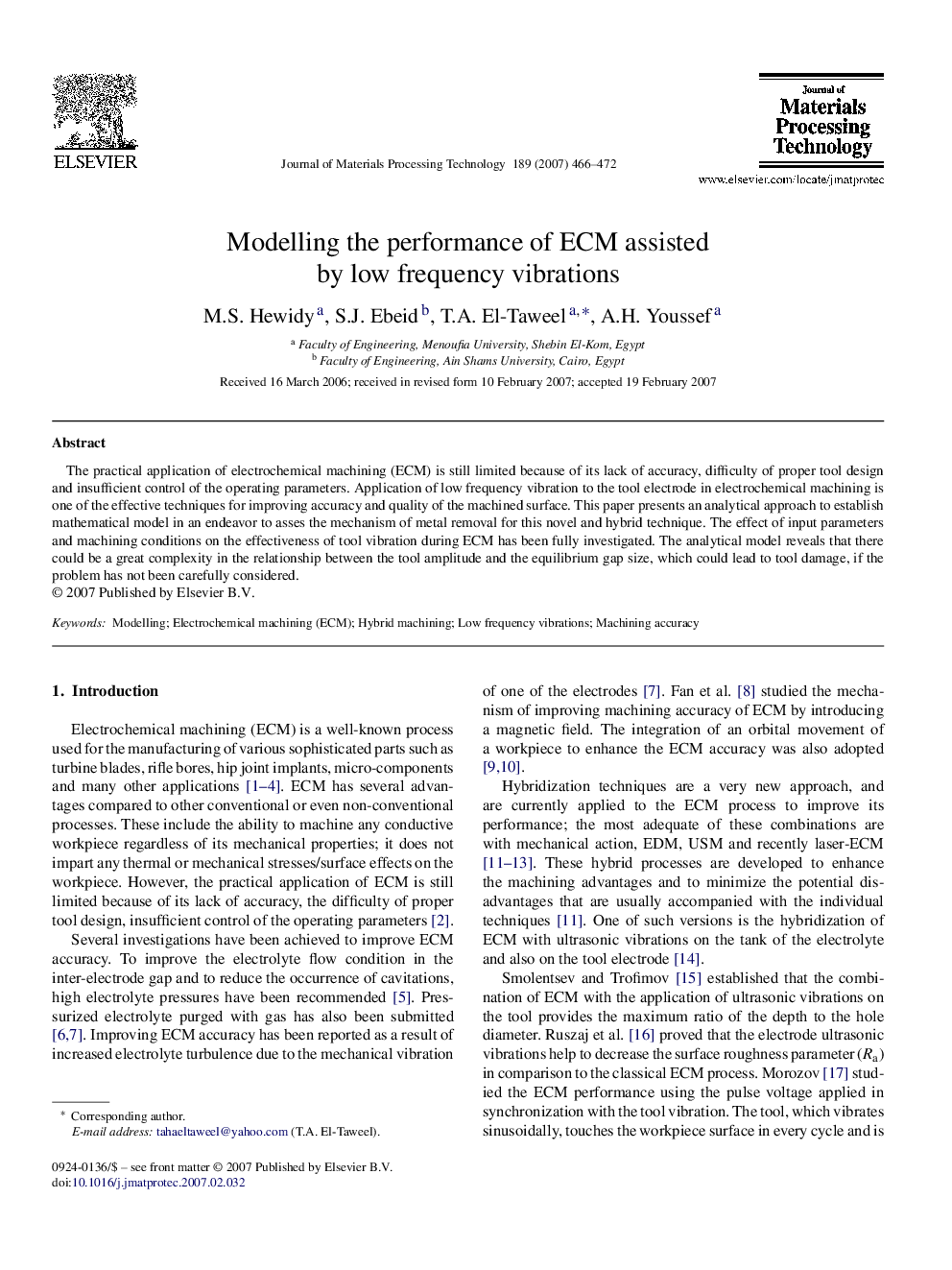 Modelling the performance of ECM assisted by low frequency vibrations