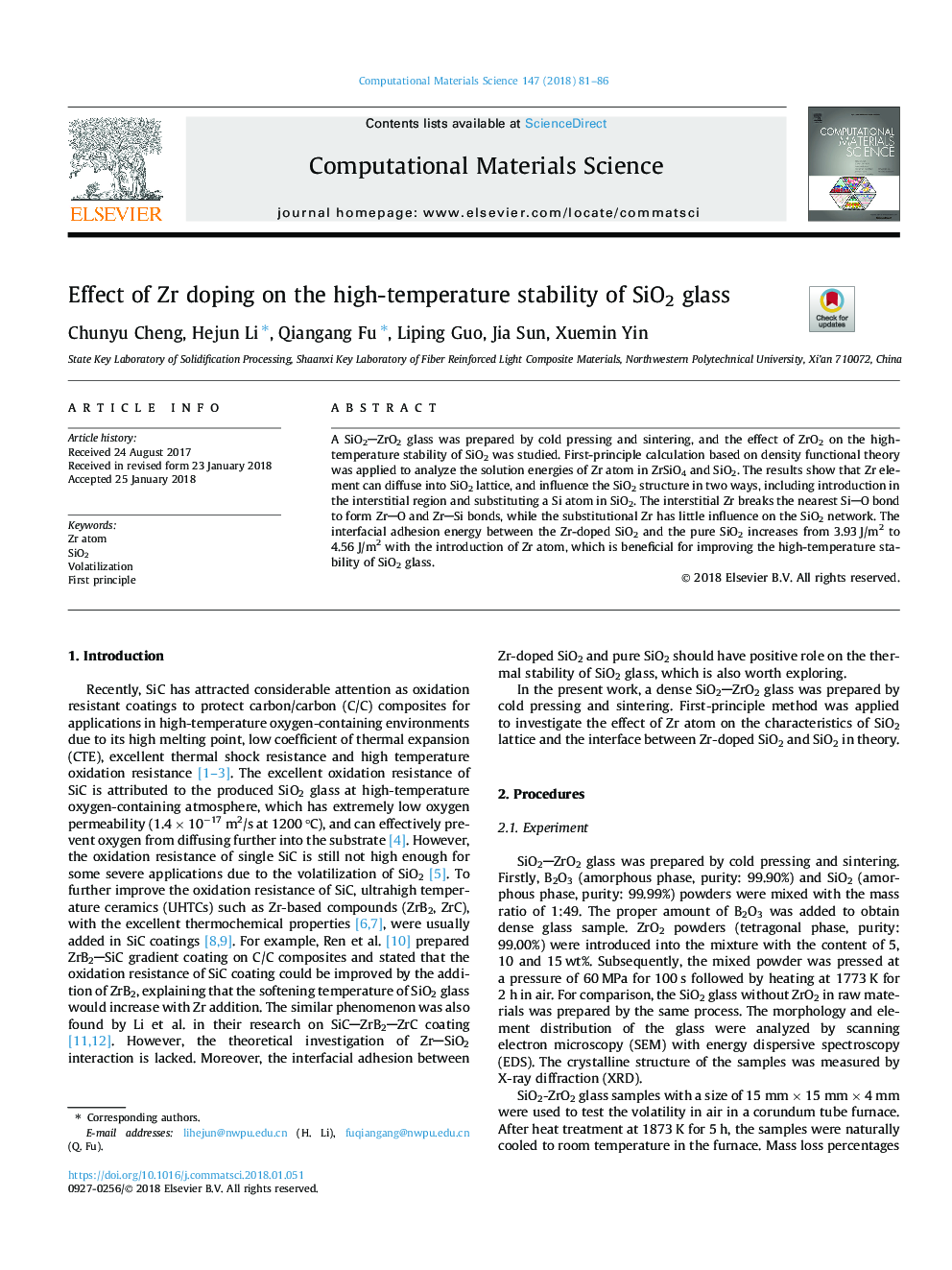 Effect of Zr doping on the high-temperature stability of SiO2 glass