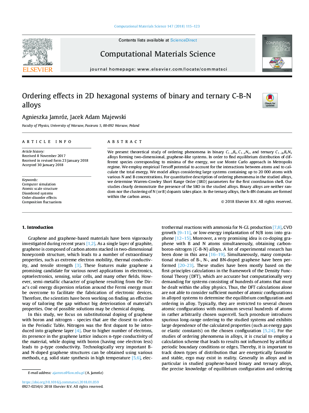 Ordering effects in 2D hexagonal systems of binary and ternary C-B-N alloys