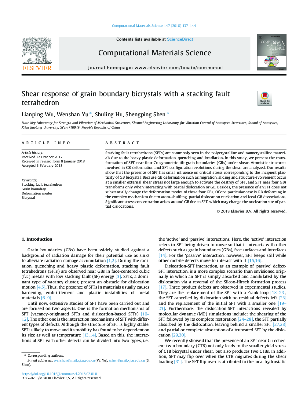 Shear response of grain boundary bicrystals with a stacking fault tetrahedron