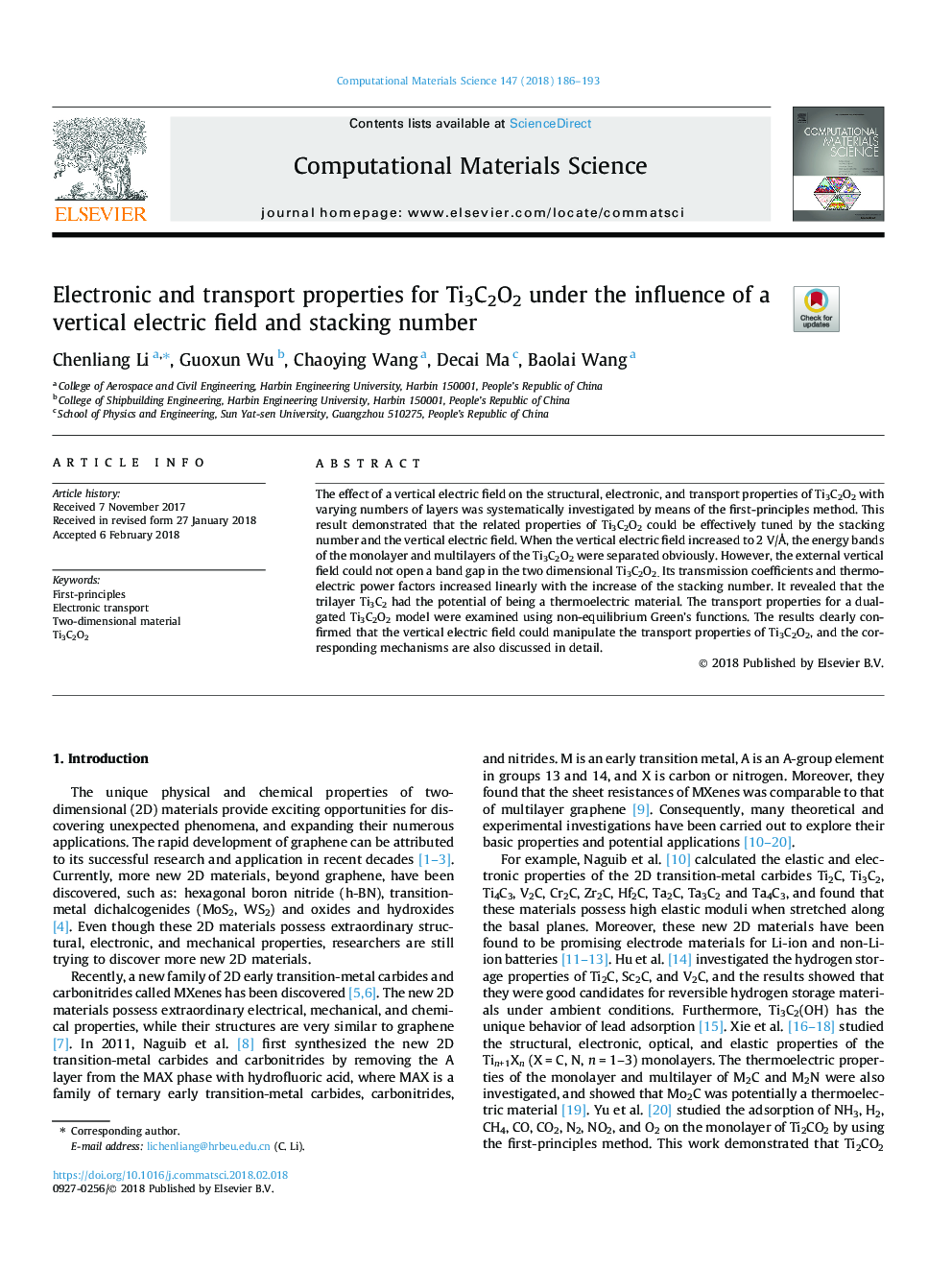 Electronic and transport properties for Ti3C2O2 under the influence of a vertical electric field and stacking number