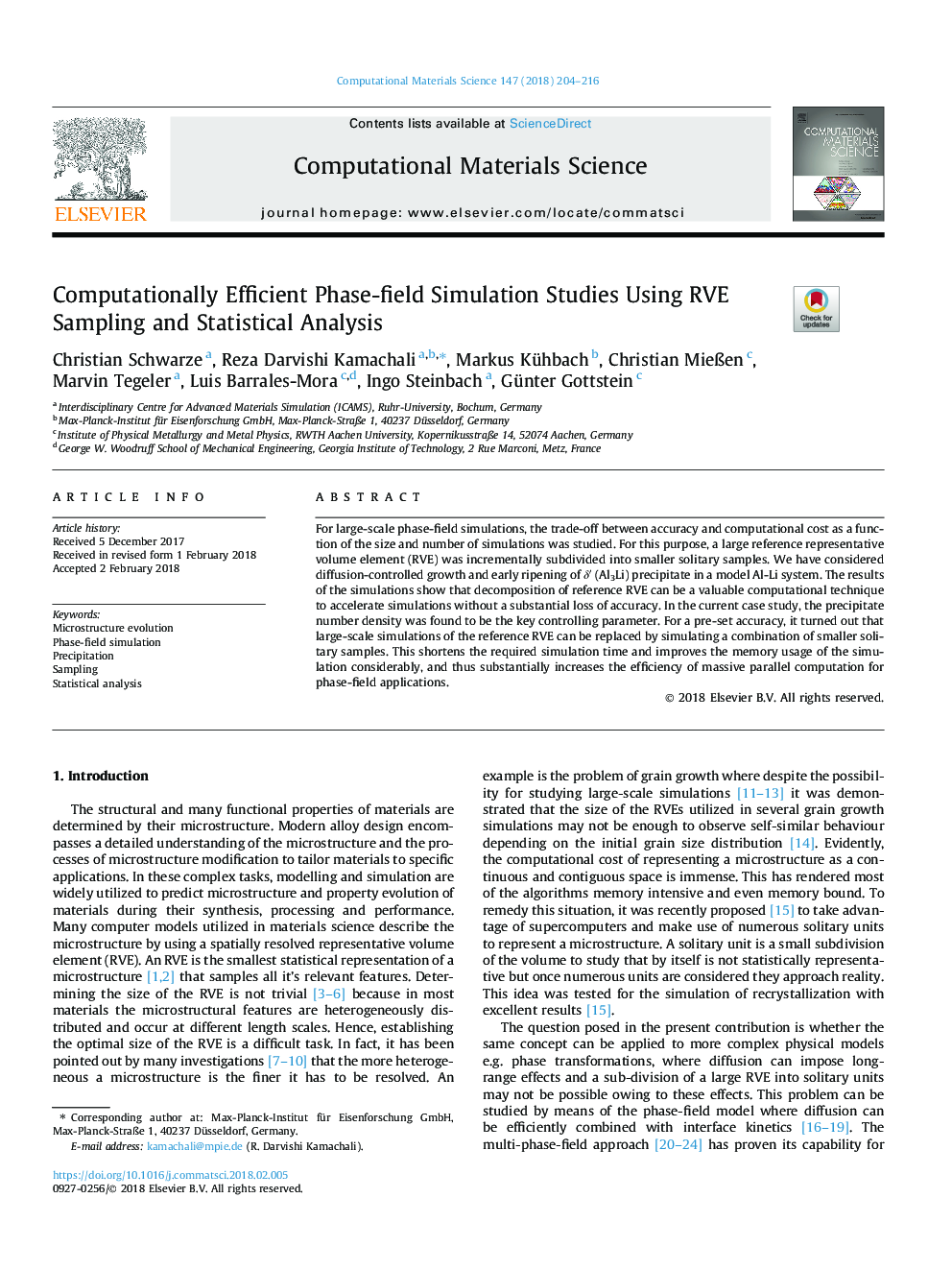 Computationally Efficient Phase-field Simulation Studies Using RVE Sampling and Statistical Analysis