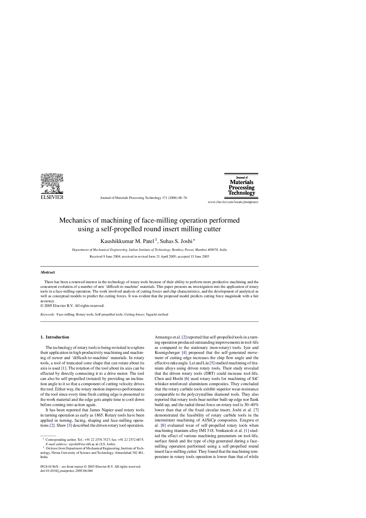 Mechanics of machining of face-milling operation performed using a self-propelled round insert milling cutter