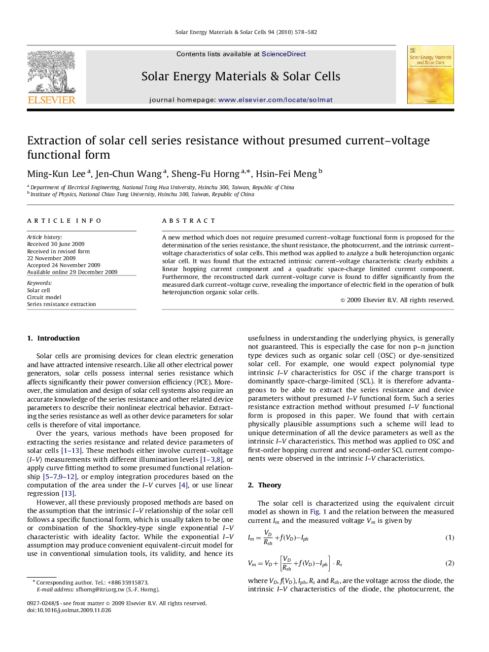 Extraction of solar cell series resistance without presumed current–voltage functional form