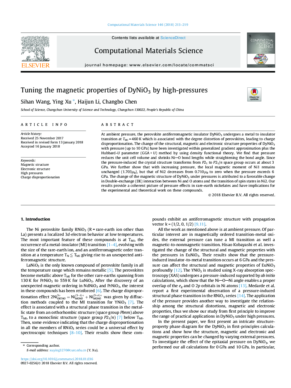 Tuning the magnetic properties of DyNiO3 by high-pressures