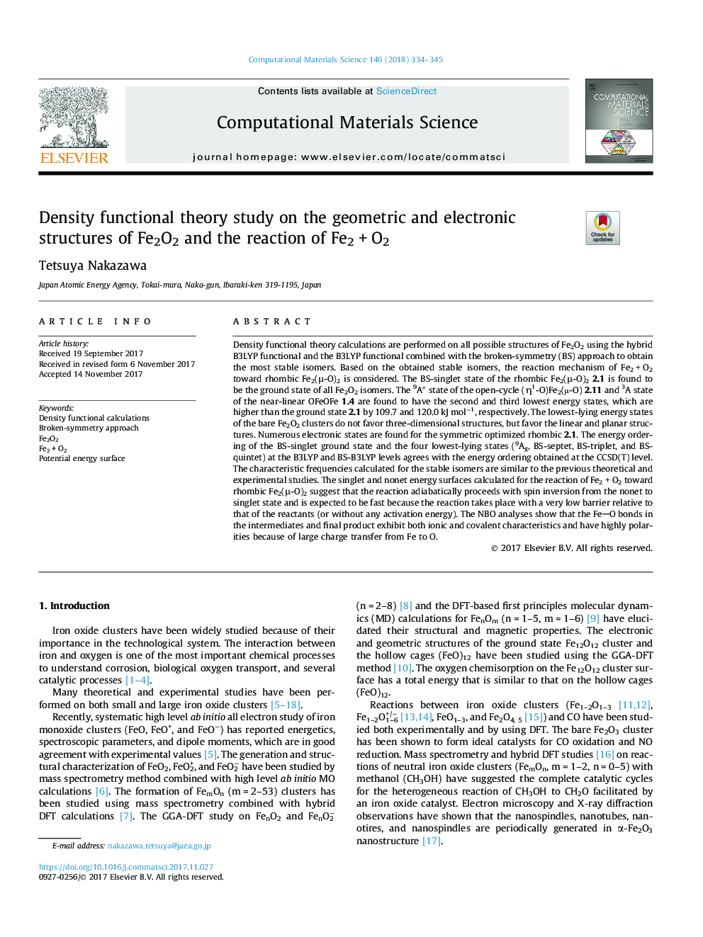 Density functional theory study on the geometric and electronic structures of Fe2O2 and the reaction of Fe2â¯+â¯O2