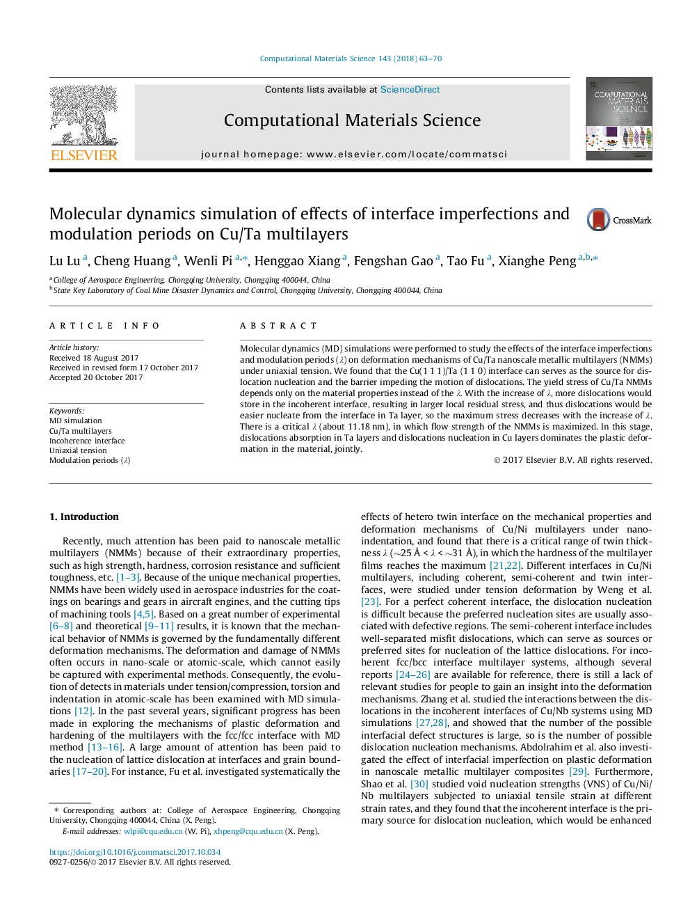 Molecular dynamics simulation of effects of interface imperfections and modulation periods on Cu/Ta multilayers