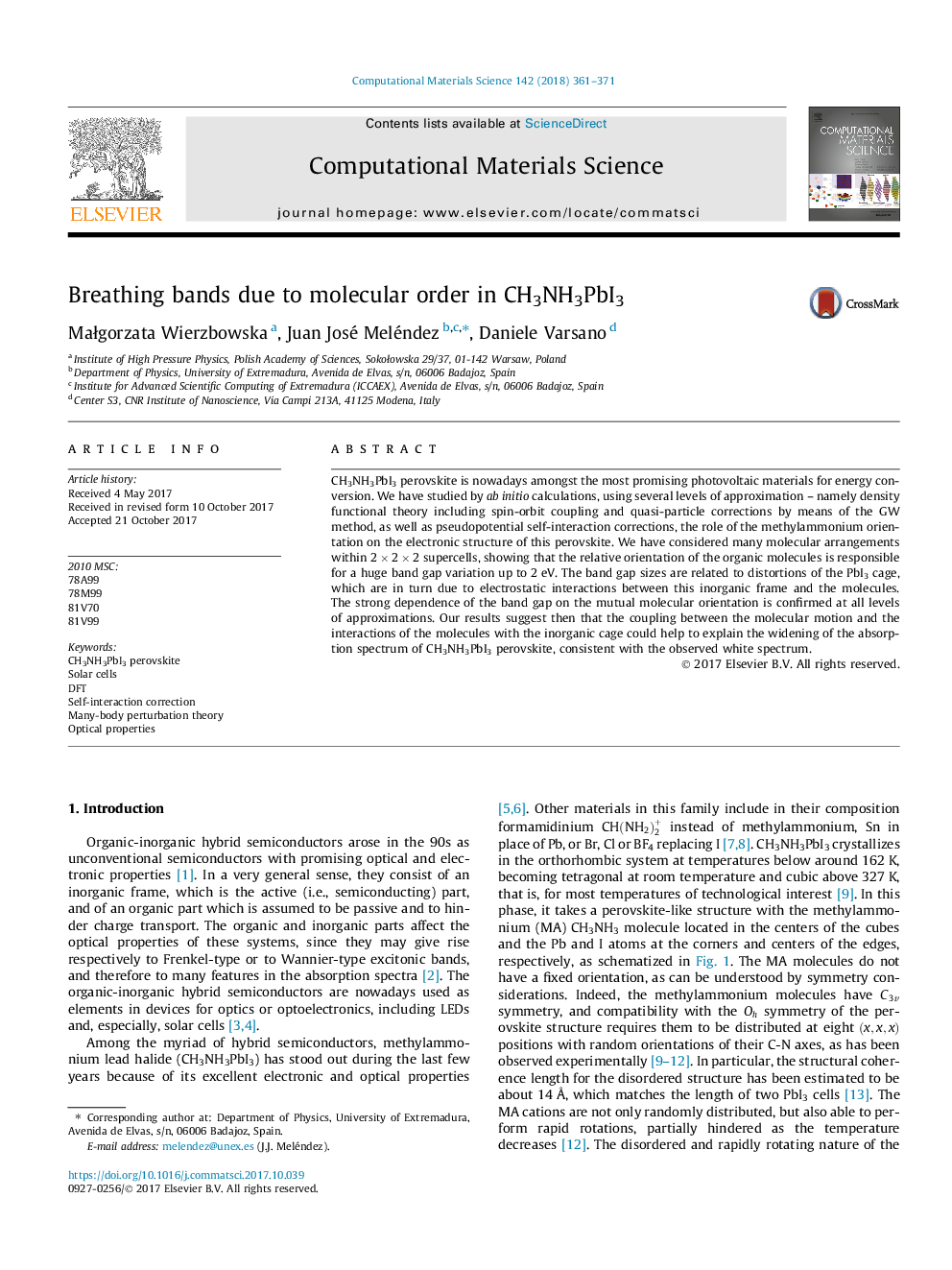 Breathing bands due to molecular order in CH3NH3PbI3