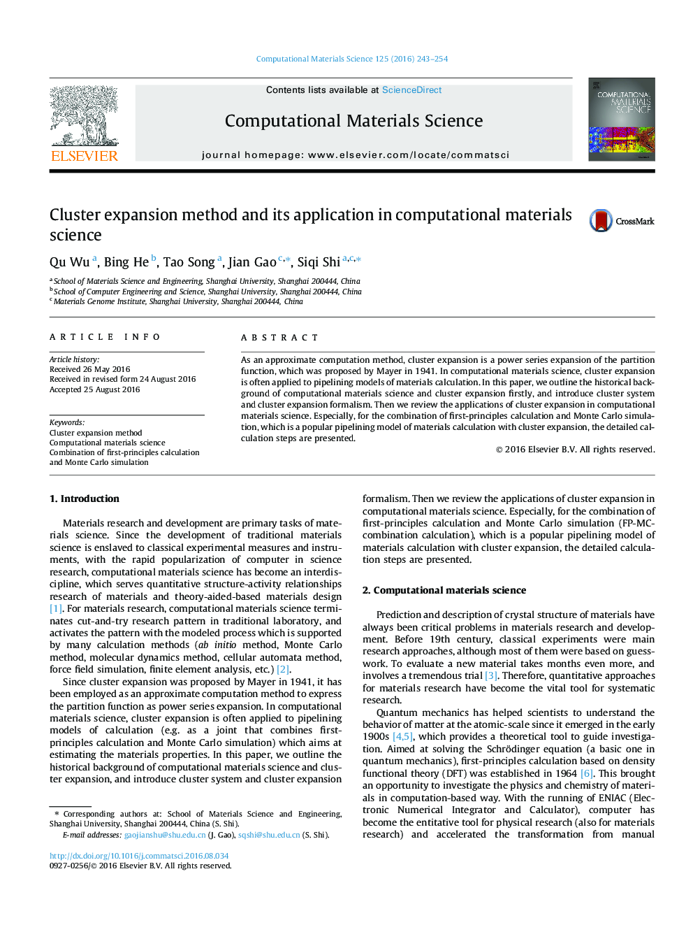 Cluster expansion method and its application in computational materials science