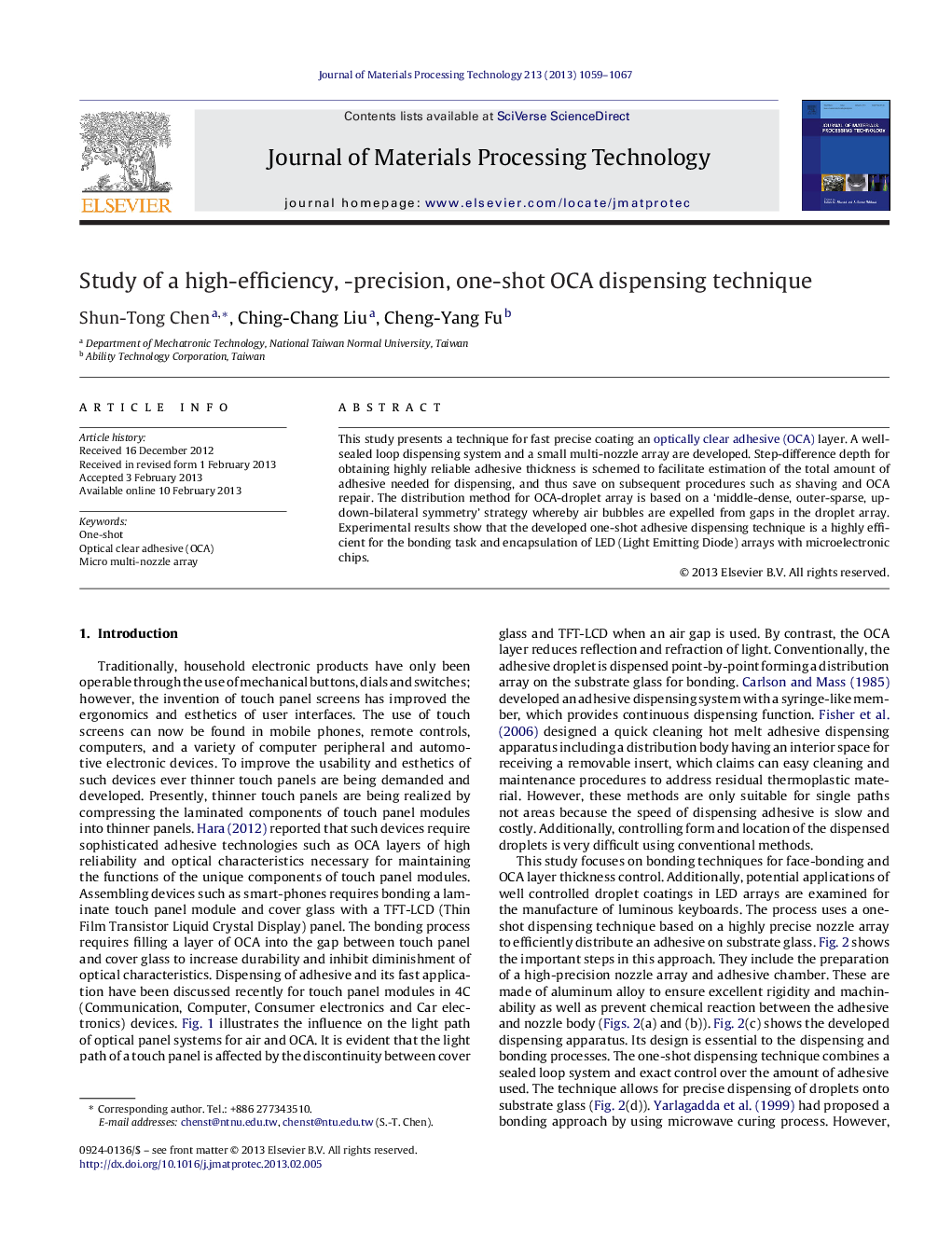 Study of a high-efficiency, -precision, one-shot OCA dispensing technique