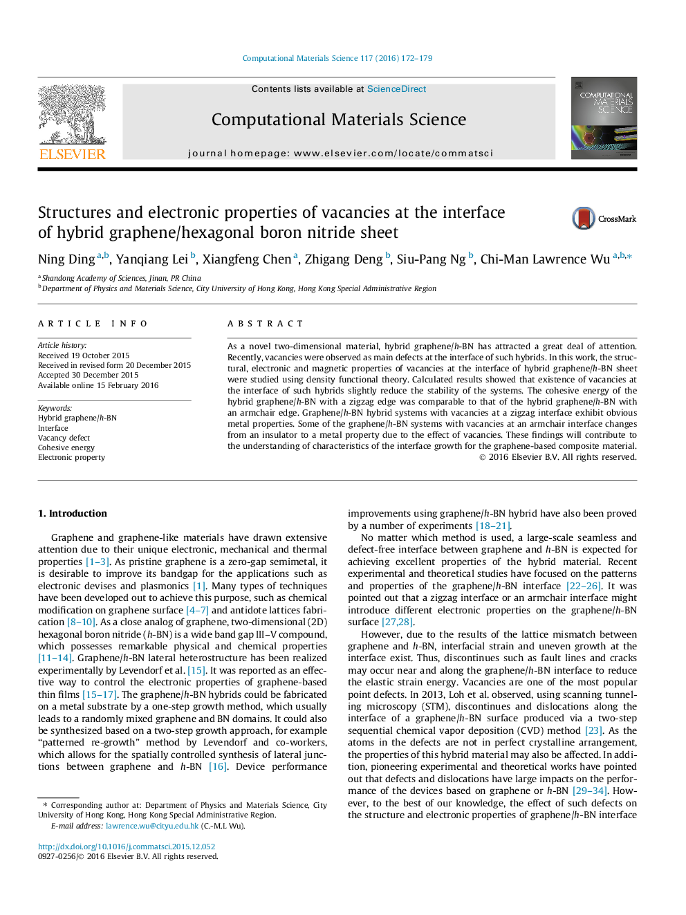 سازه ها و خواص الکترونیکی خالی در رابط گرافن هیگز / شش ضلعی بور نیترید ورق 