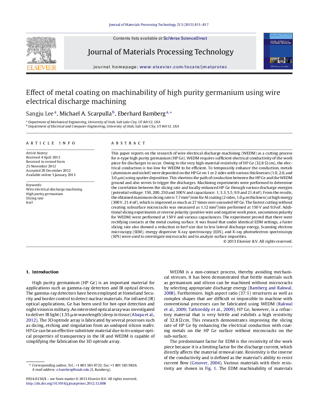 Effect of metal coating on machinability of high purity germanium using wire electrical discharge machining