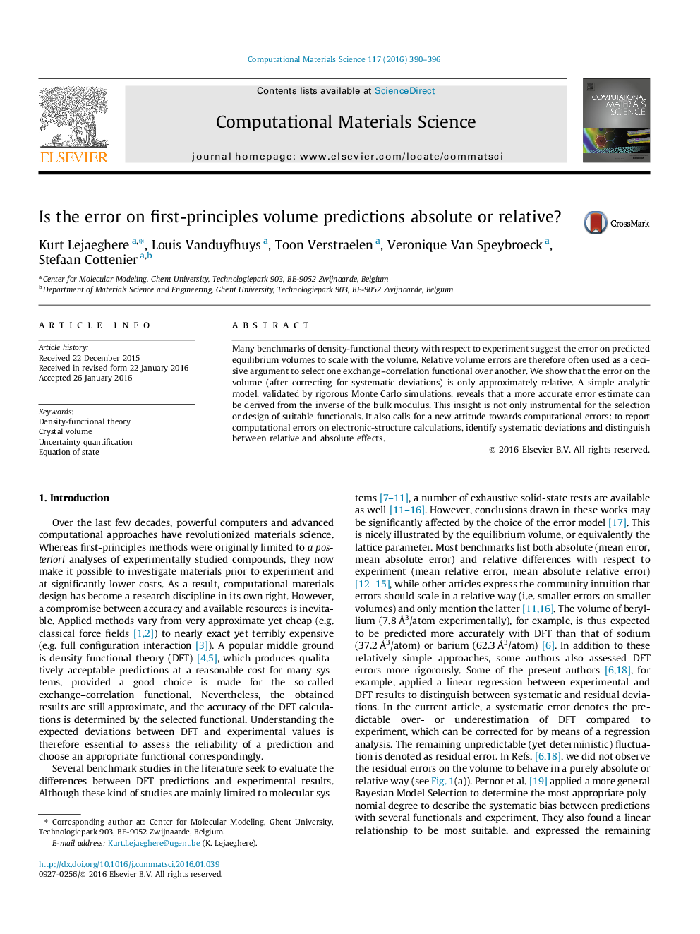 Is the error on first-principles volume predictions absolute or relative?