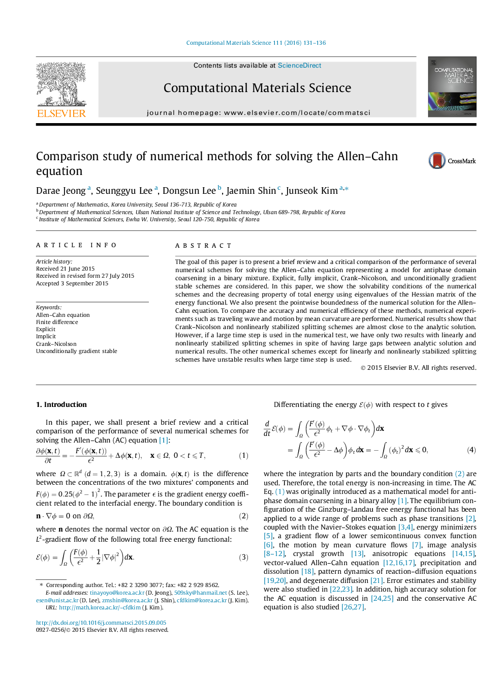 Comparison study of numerical methods for solving the Allen-Cahn equation