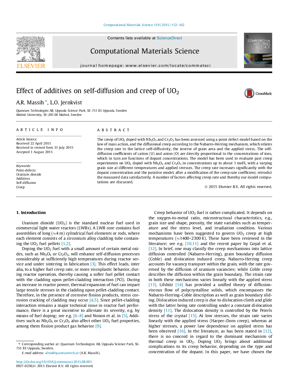 Effect of additives on self-diffusion and creep of UO2