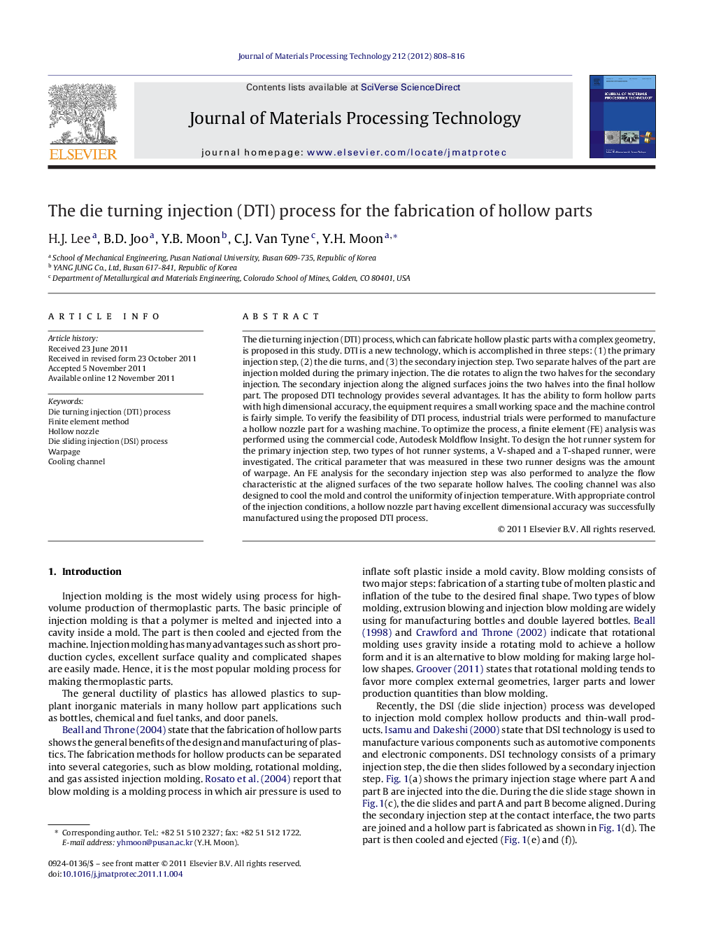 The die turning injection (DTI) process for the fabrication of hollow parts