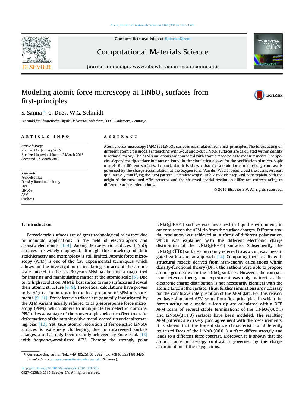 Modeling atomic force microscopy at LiNbO3 surfaces from first-principles