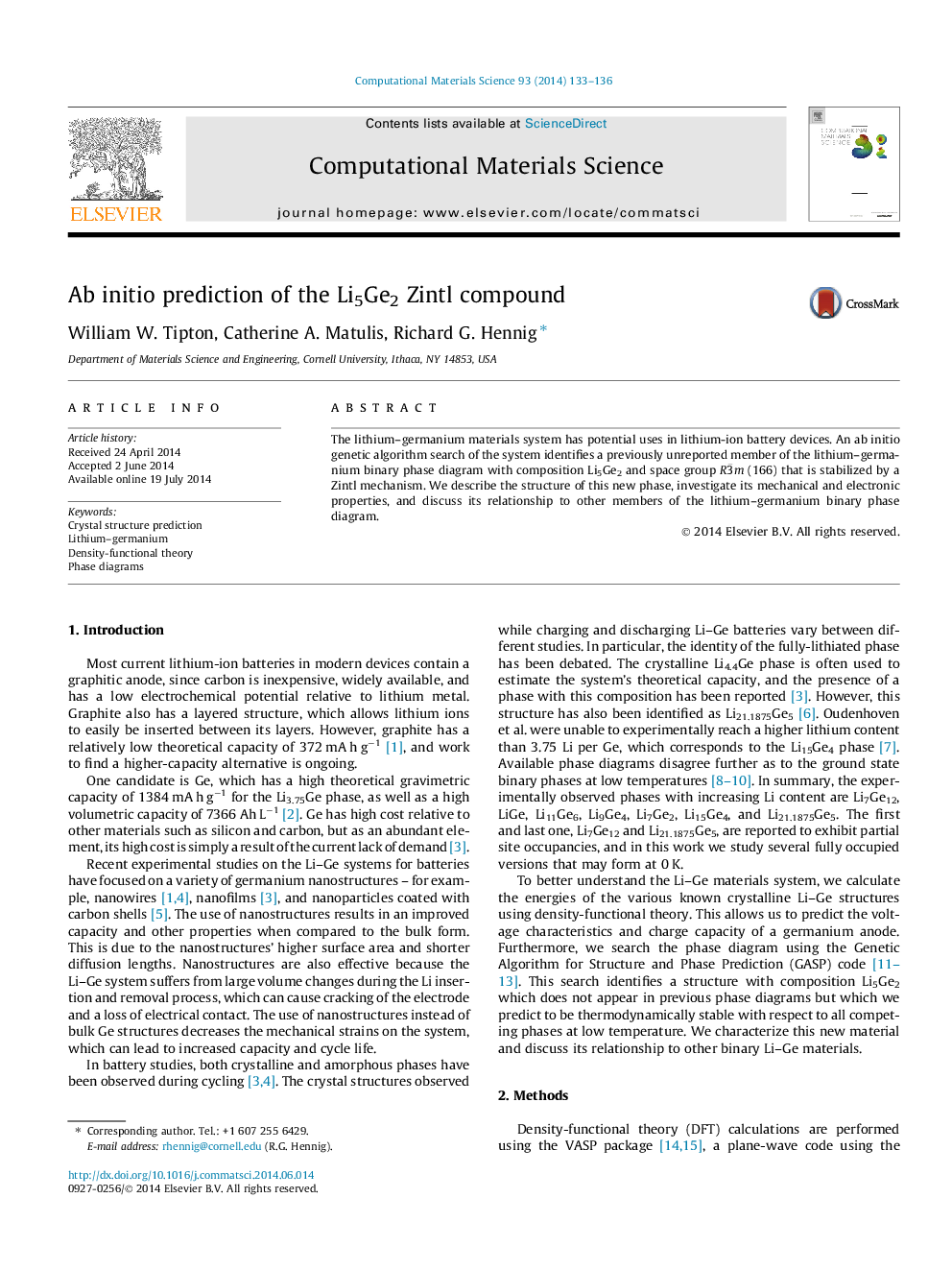 Ab initio prediction of the Li5Ge2 Zintl compound