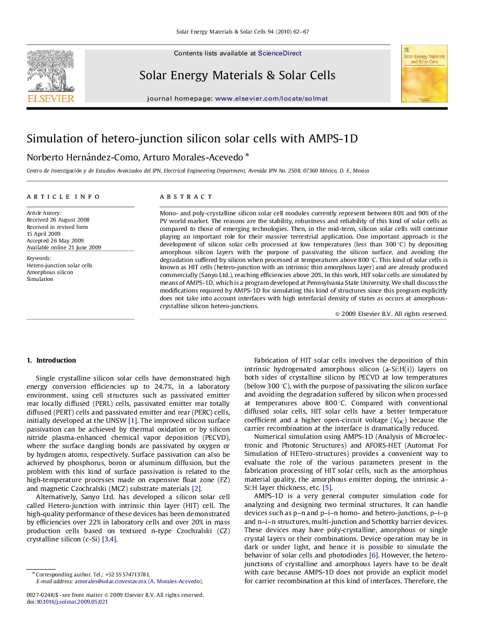 Simulation of hetero-junction silicon solar cells with AMPS-1D