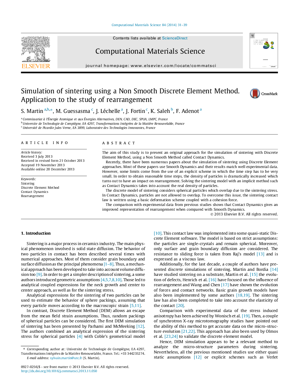 Simulation of sintering using a Non Smooth Discrete Element Method. Application to the study of rearrangement