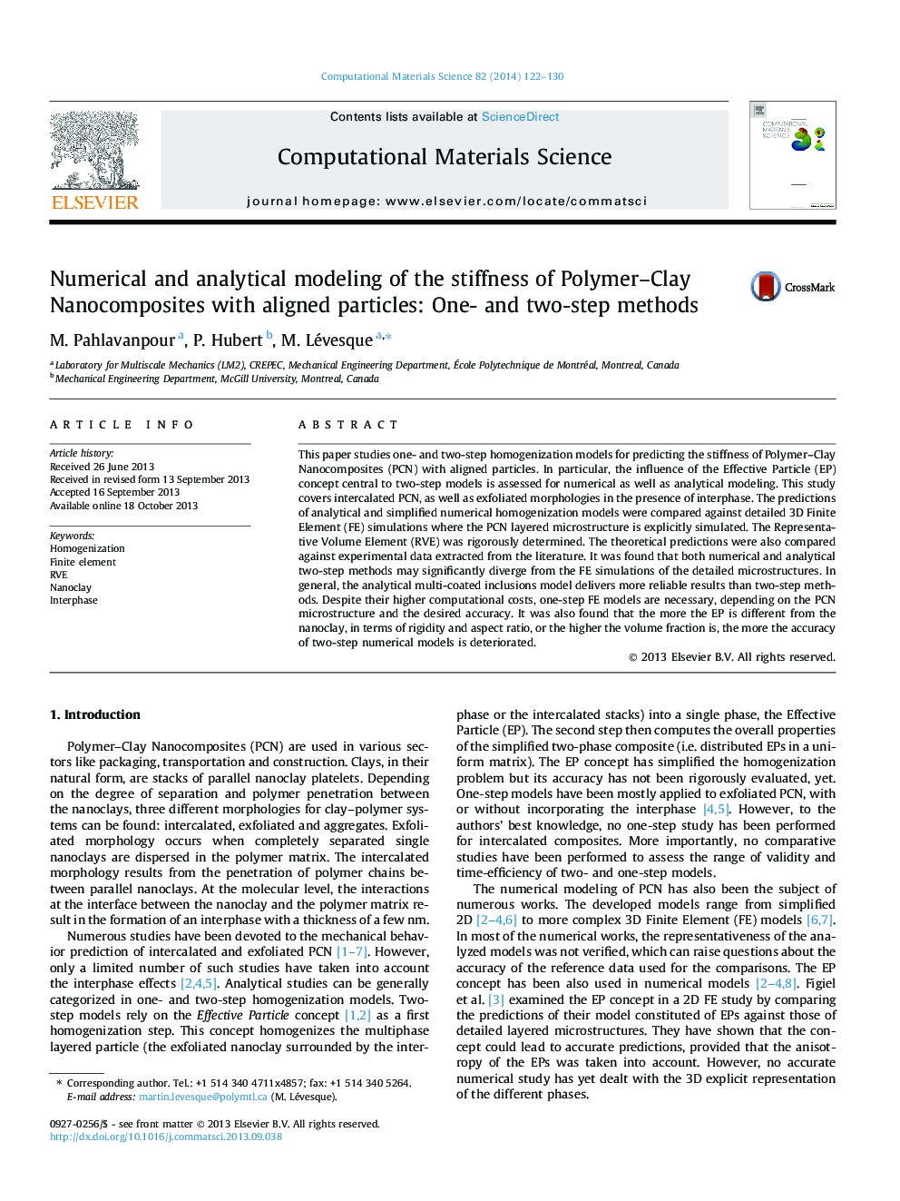 Numerical and analytical modeling of the stiffness of Polymer-Clay Nanocomposites with aligned particles: One- and two-step methods