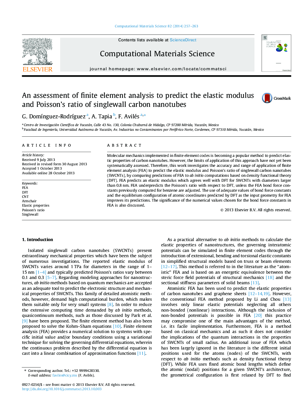 ارزیابی از تجزیه و تحلیل عناصر محدود برای پیش بینی مدول الاستیک و نسبت پواسون از نانولوله های کربنی تک واول 