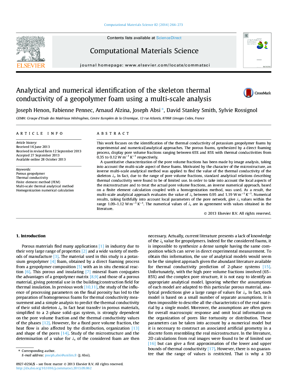 Analytical and numerical identification of the skeleton thermal conductivity of a geopolymer foam using a multi-scale analysis