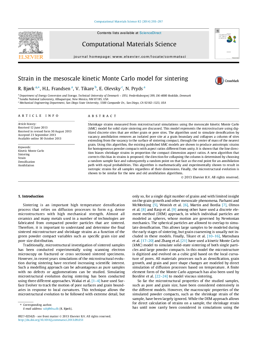 Strain in the mesoscale kinetic Monte Carlo model for sintering