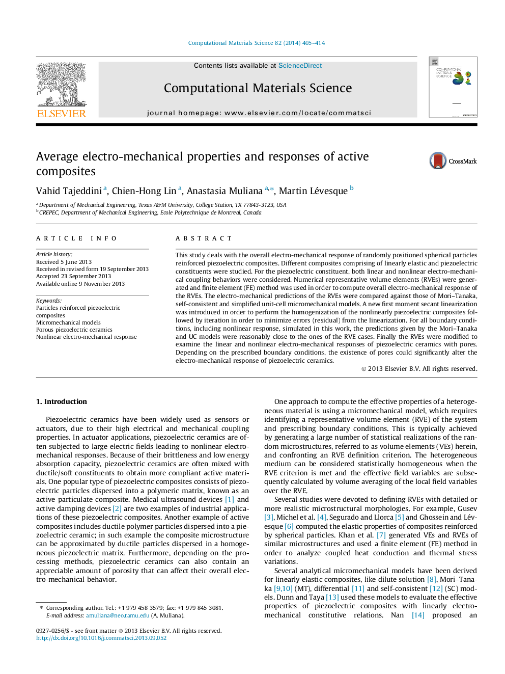 Average electro-mechanical properties and responses of active composites