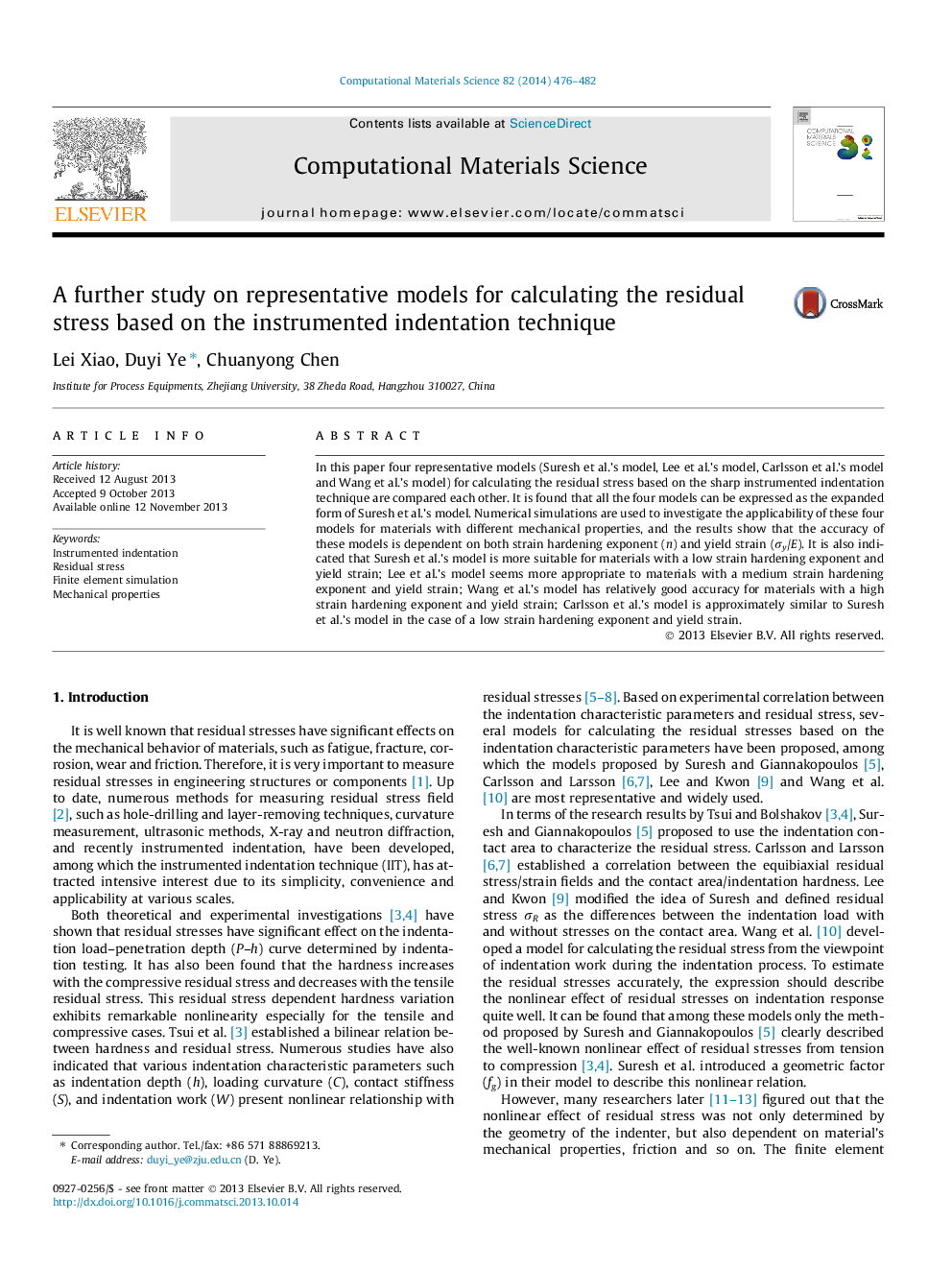 A further study on representative models for calculating the residual stress based on the instrumented indentation technique