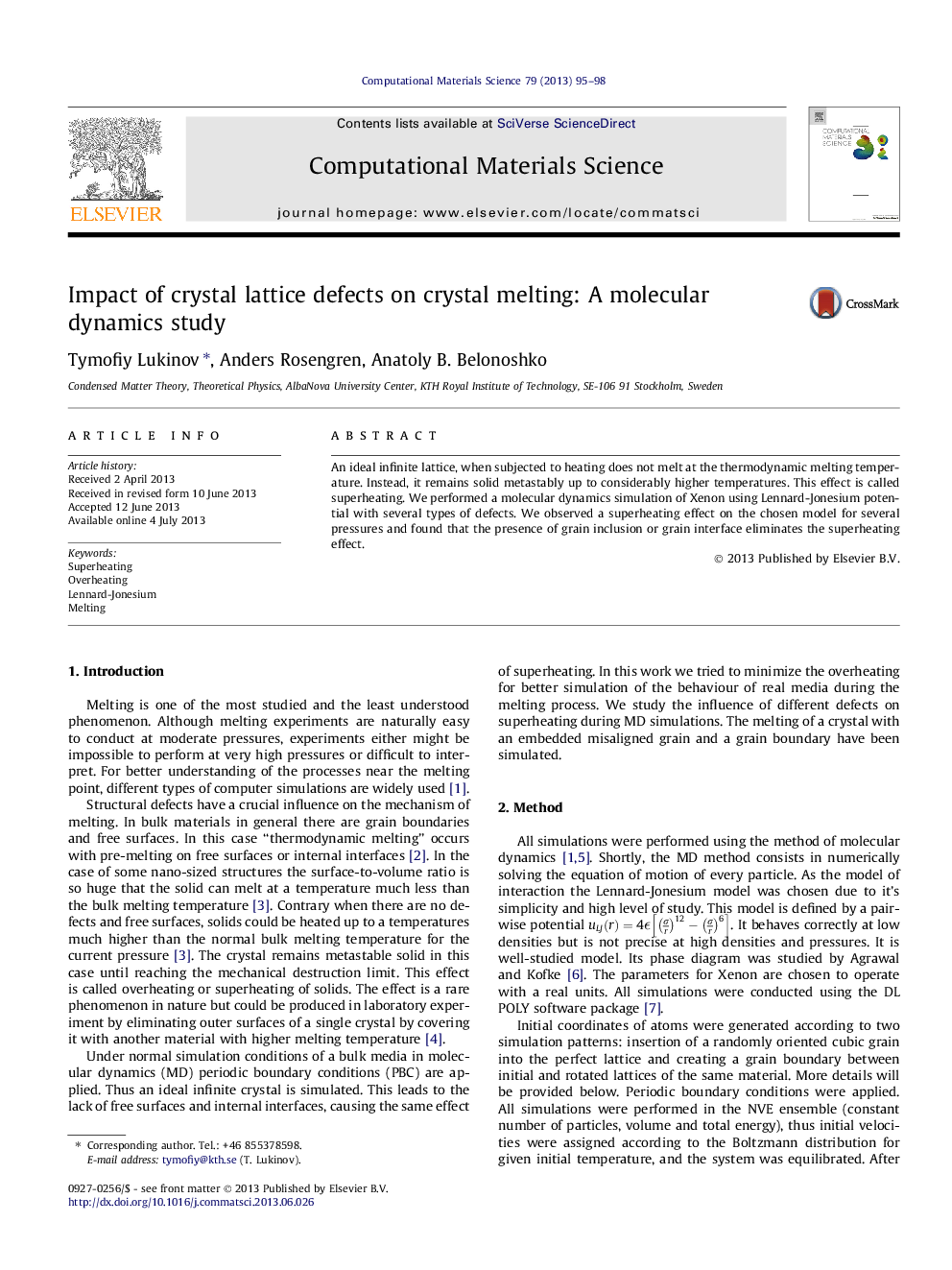 اثر نقایص شبکه های کریستال در ذوب کریستال: مطالعه دینامیک مولکولی 