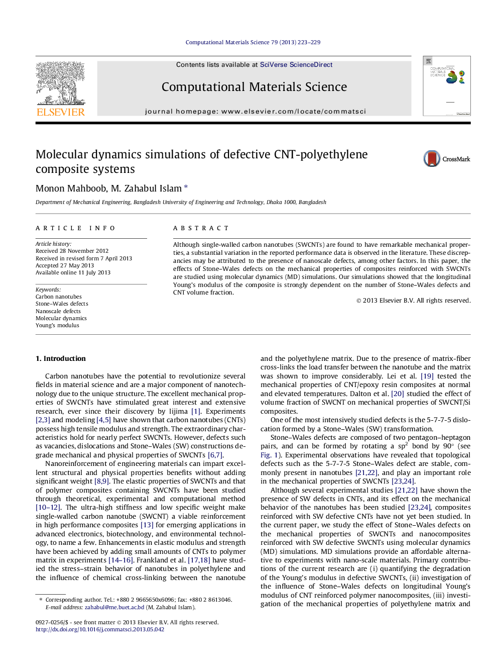 Molecular dynamics simulations of defective CNT-polyethylene composite systems