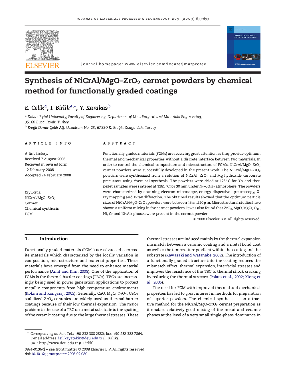 Synthesis of NiCrAl/MgO–ZrO2 cermet powders by chemical method for functionally graded coatings