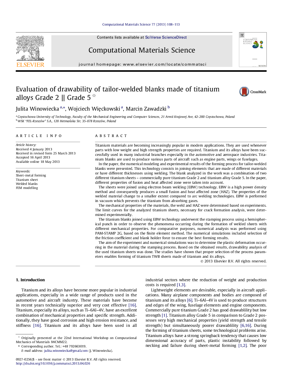 Evaluation of drawability of tailor-welded blanks made of titanium alloys Grade 2 || Grade 5