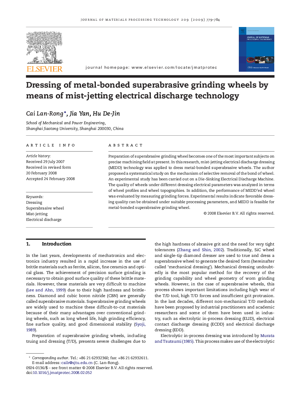 Dressing of metal-bonded superabrasive grinding wheels by means of mist-jetting electrical discharge technology