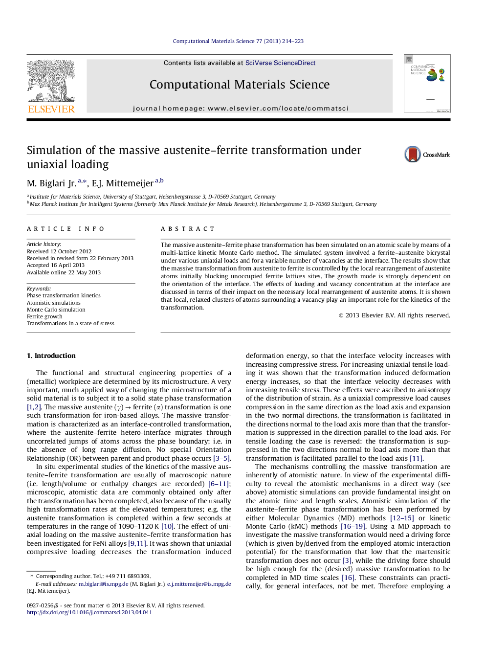 Simulation of the massive austenite-ferrite transformation under uniaxial loading