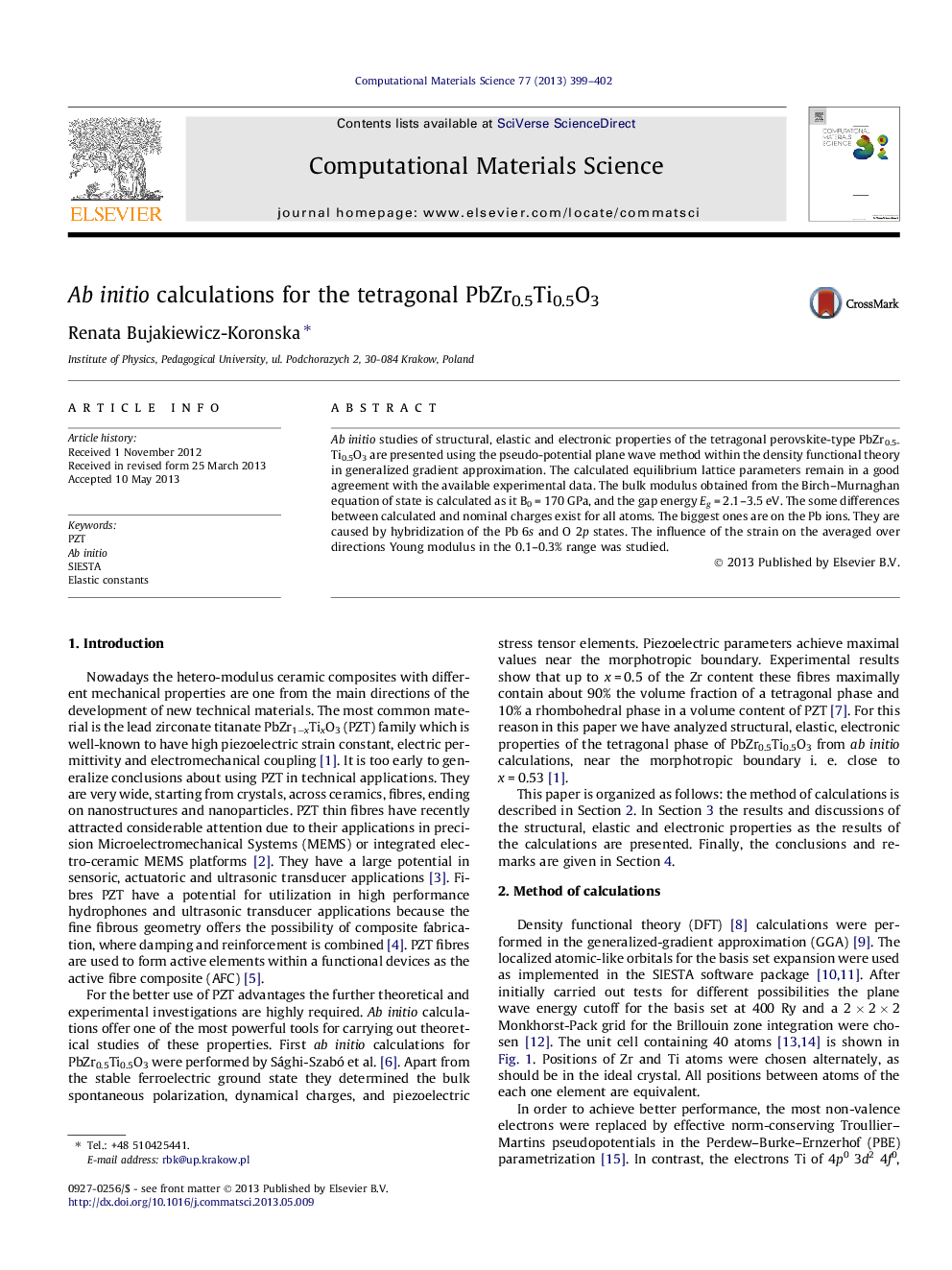 Ab initio calculations for the tetragonal PbZr0.5Ti0.5O3