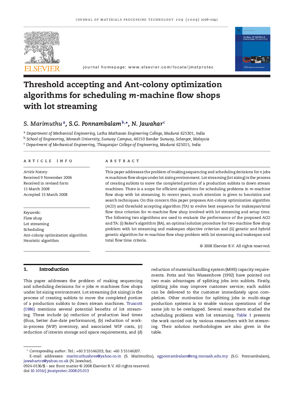 Threshold accepting and Ant-colony optimization algorithms for scheduling m-machine flow shops with lot streaming