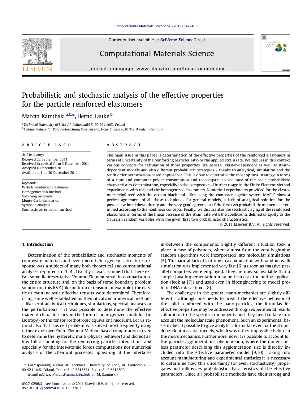 Probabilistic and stochastic analysis of the effective properties for the particle reinforced elastomers