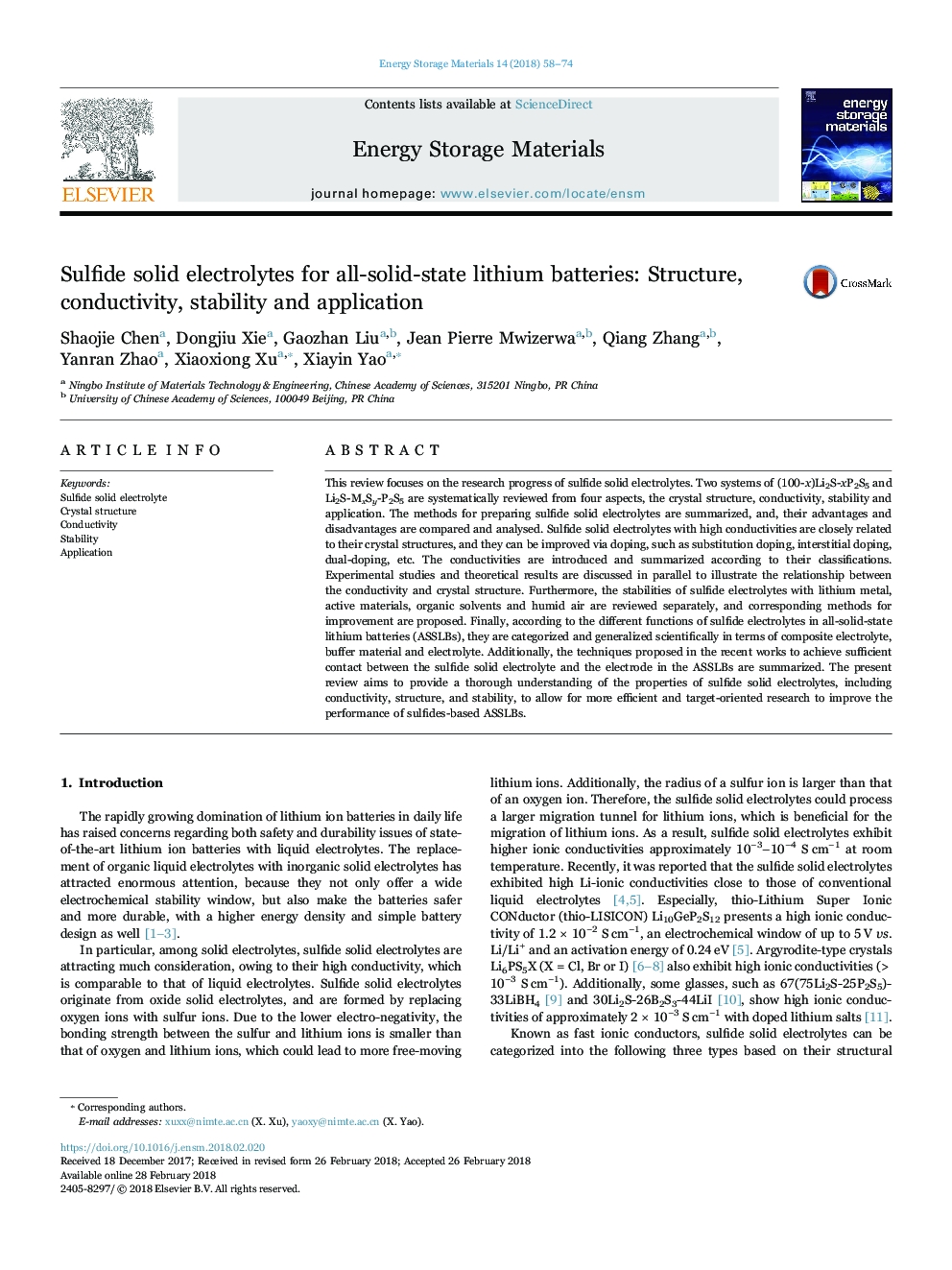 Sulfide solid electrolytes for all-solid-state lithium batteries: Structure, conductivity, stability and application