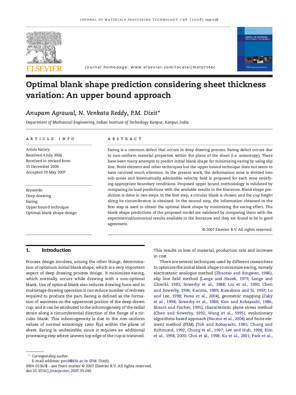 Optimal blank shape prediction considering sheet thickness variation: An upper bound approach