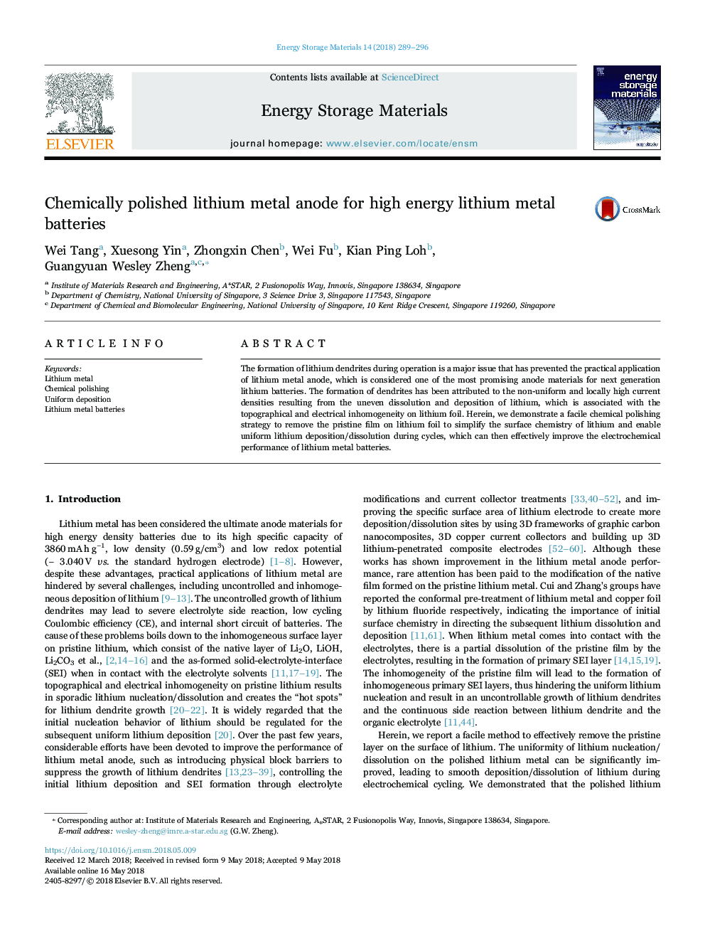 Chemically polished lithium metal anode for high energy lithium metal batteries