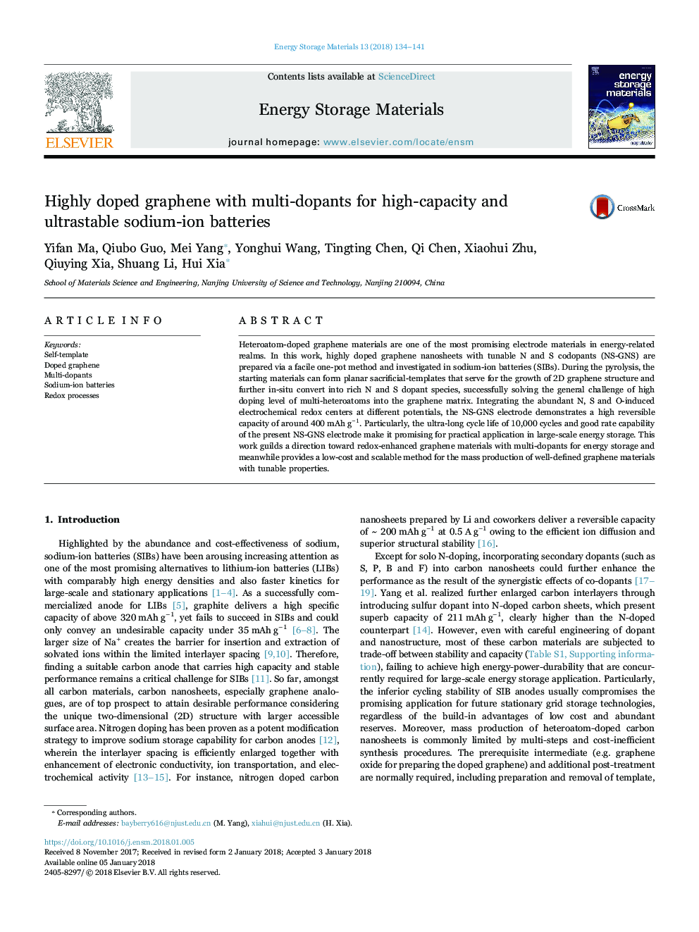 Highly doped graphene with multi-dopants for high-capacity and ultrastable sodium-ion batteries