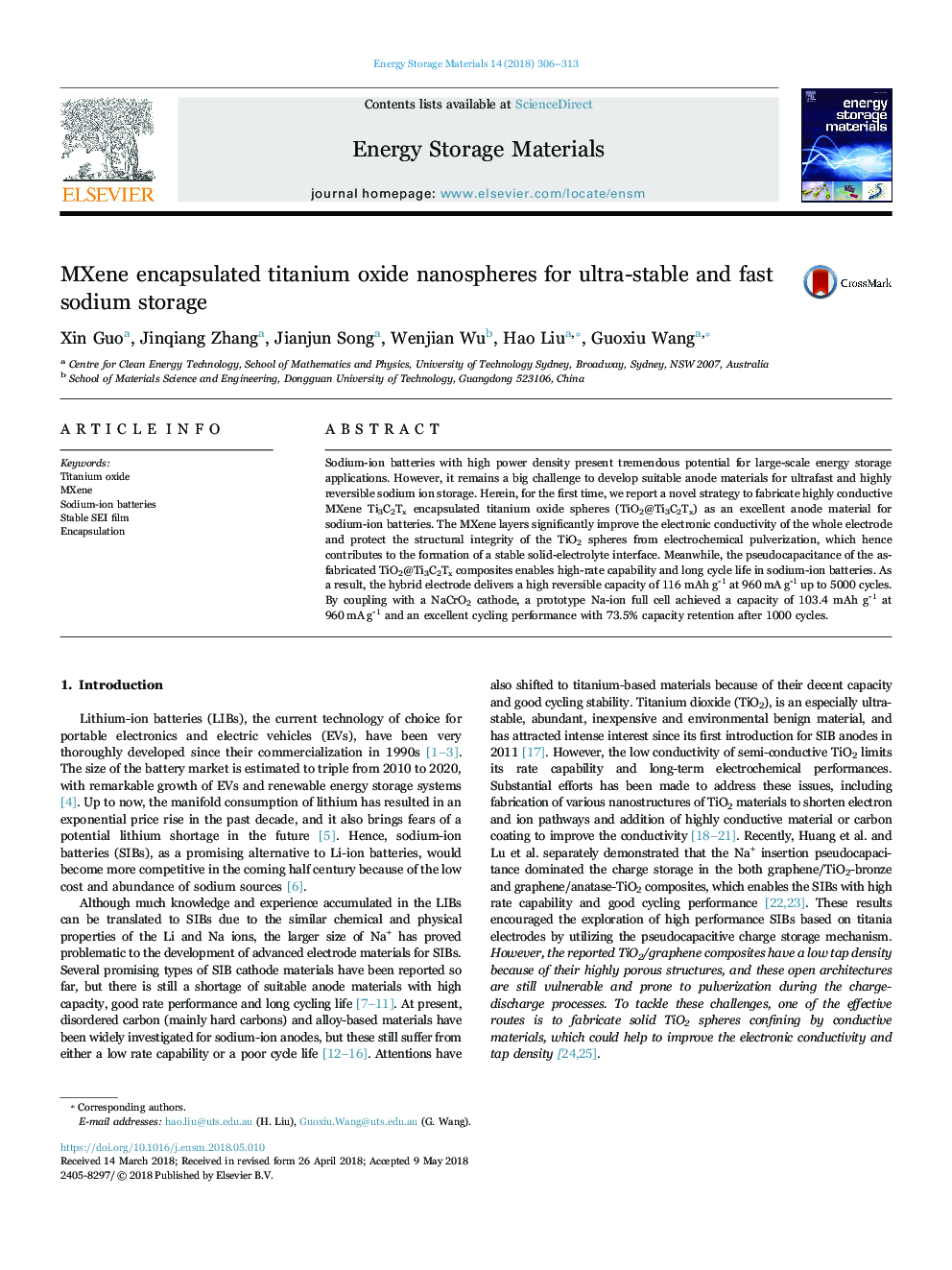 MXene encapsulated titanium oxide nanospheres for ultra-stable and fast sodium storage