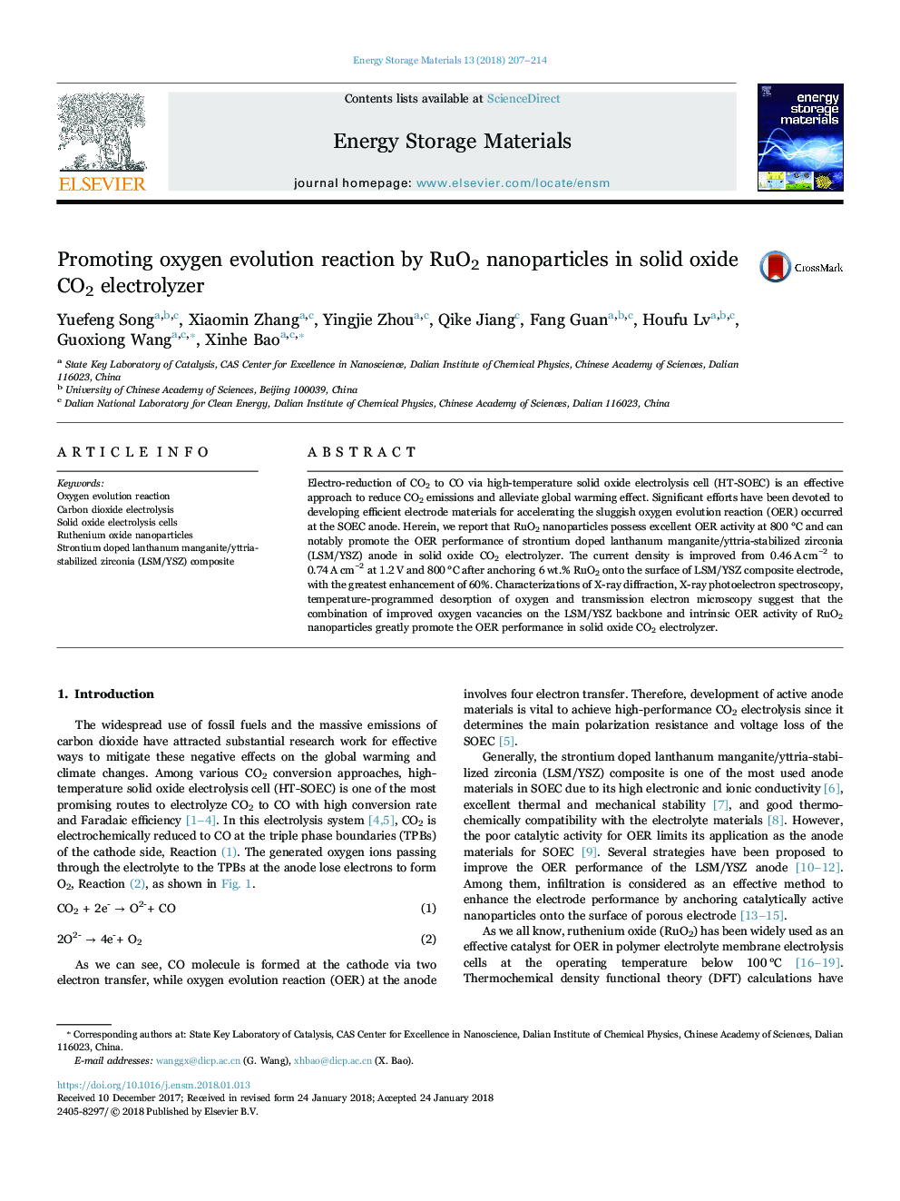 Promoting oxygen evolution reaction by RuO2 nanoparticles in solid oxide CO2 electrolyzer