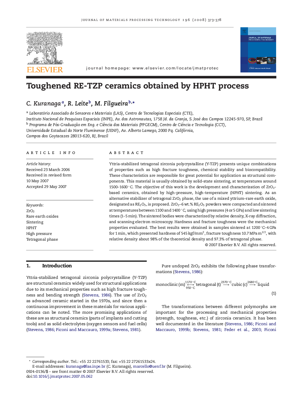 Toughened RE-TZP ceramics obtained by HPHT process